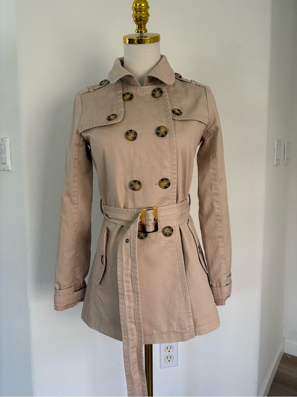 Merona Beige Double-Breasted Trench Coat with Belt